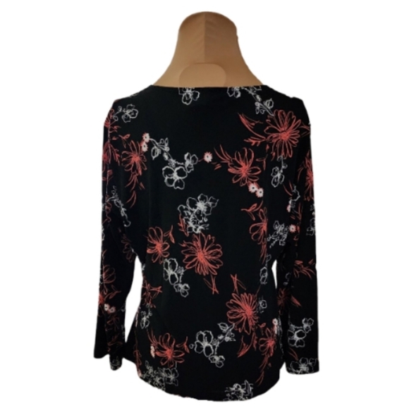 Fashion Bug Vintage 90's Women's XL Black Floral Chest Knot Blouse - Picture 2 of 6